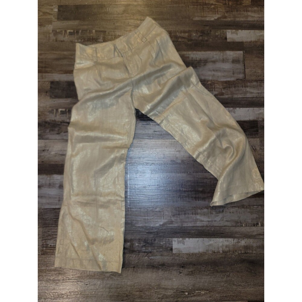 Spiegel 100% Linen Golden Kahki Wide Leg Womens Pants Size 6